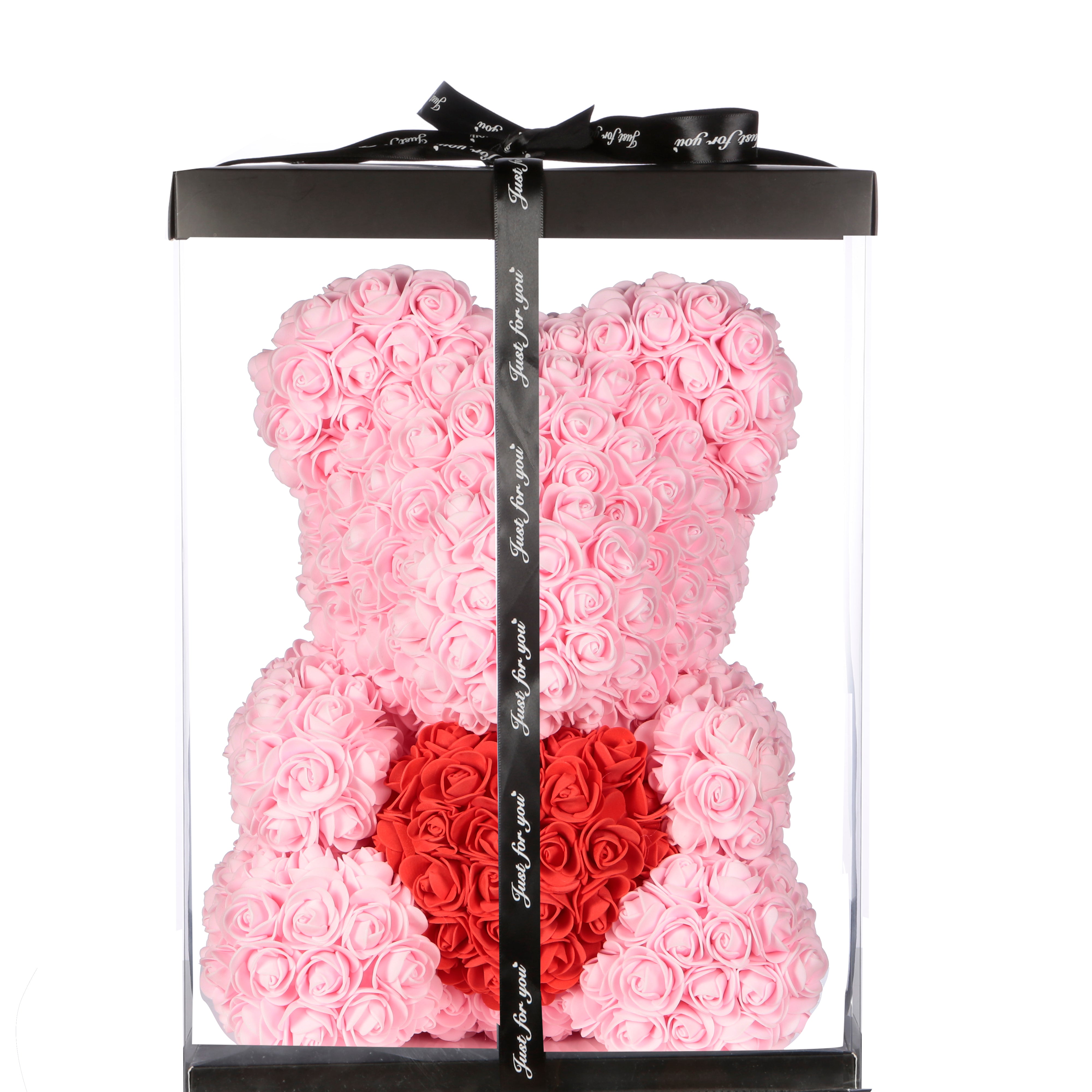 Pink Rose Bear With Red Heart 40cm