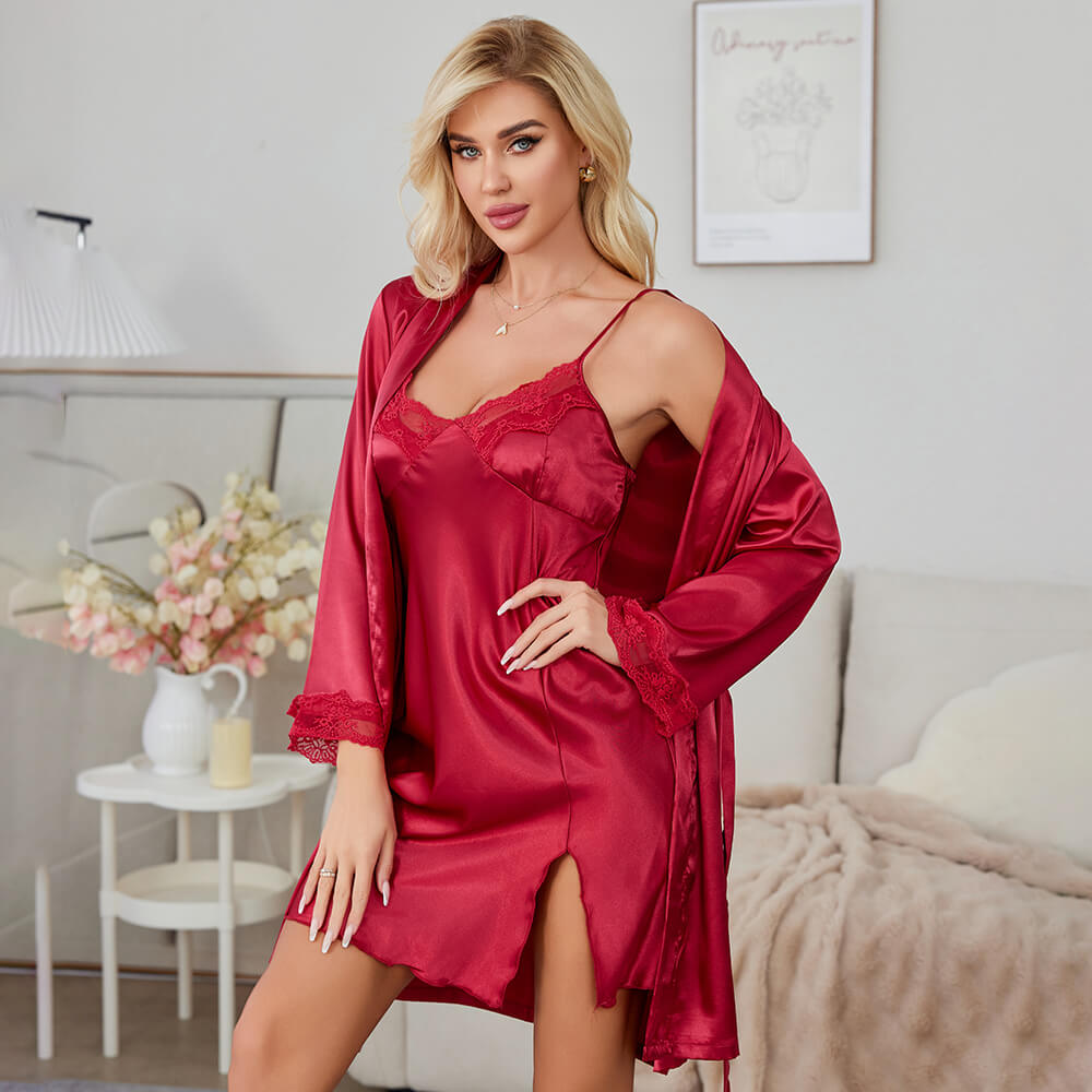Lace Cami Sleep Dress & Ruffle Robe Set