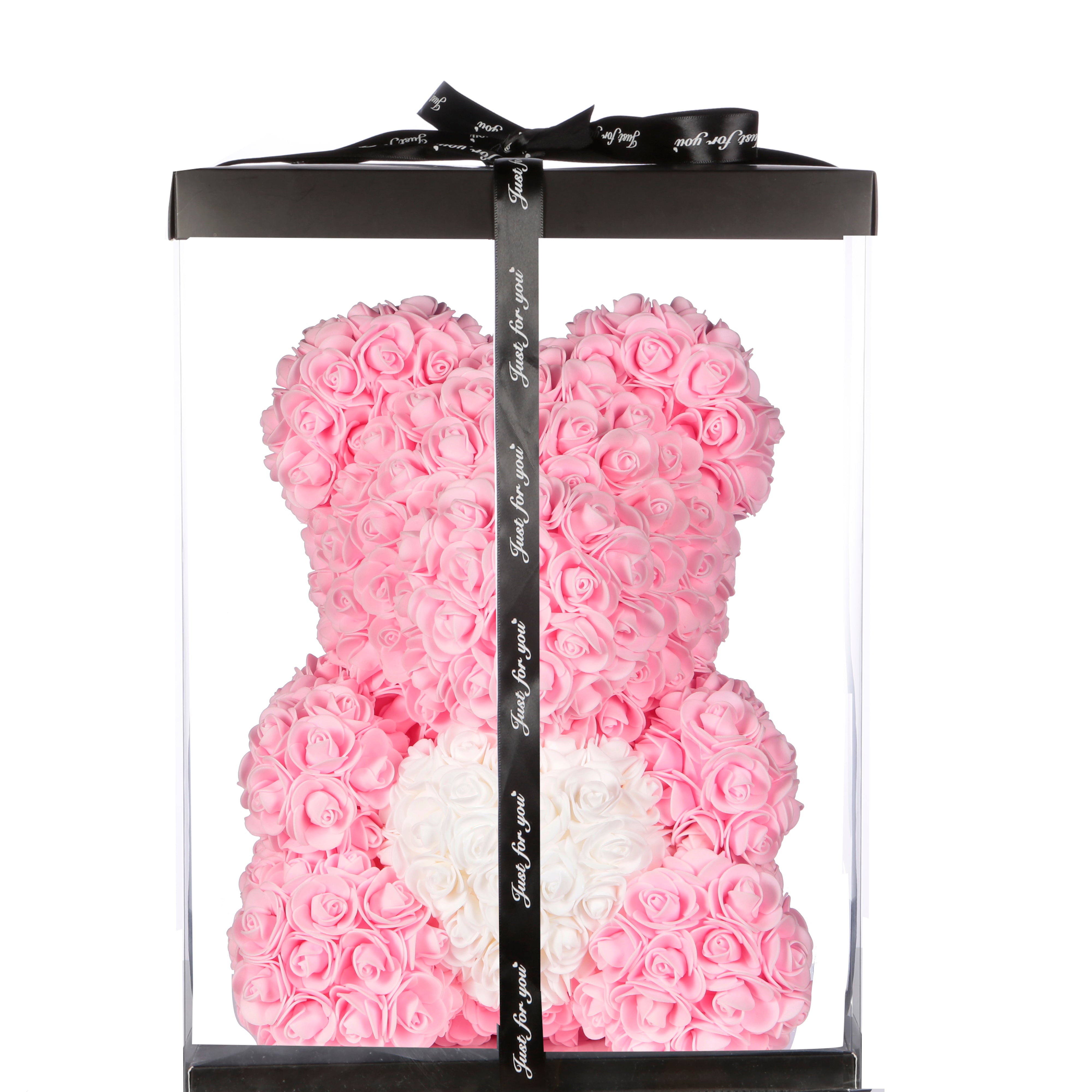Pink Rose Bear With White Heart 40cm