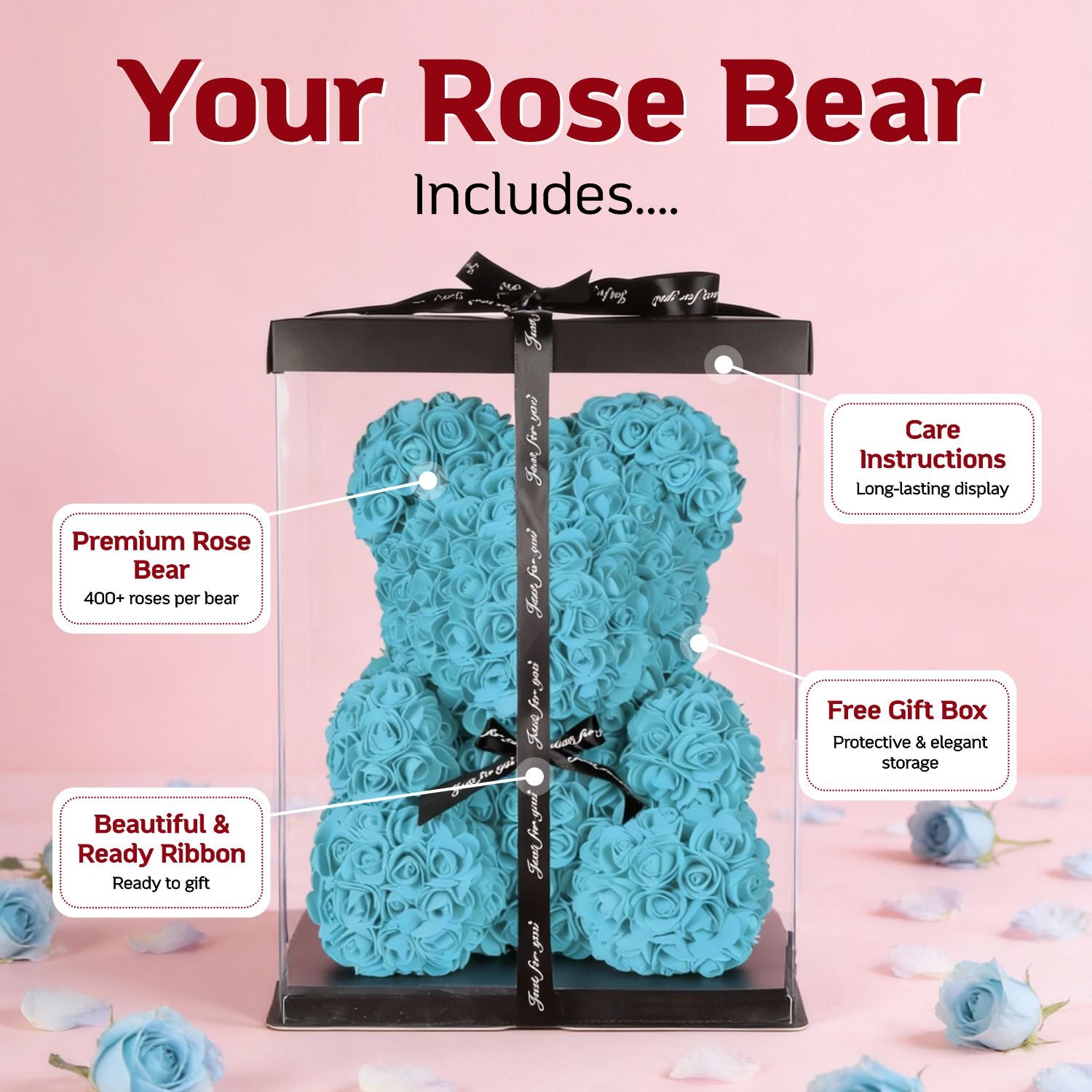 Baby Blue Rose Bear Large 40cm