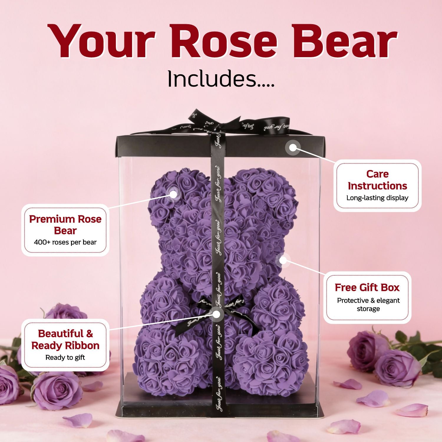Violet Purple Rose Bear Large 40cm