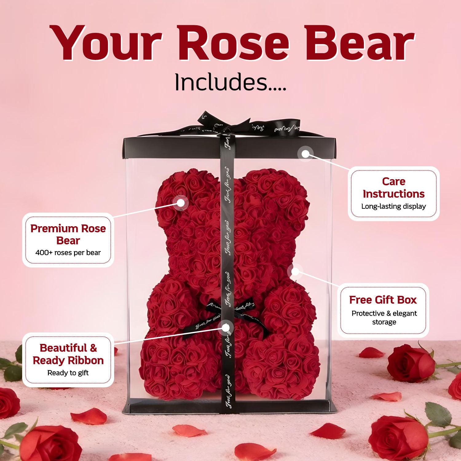 Royal Red Rose Bear Large 40cm