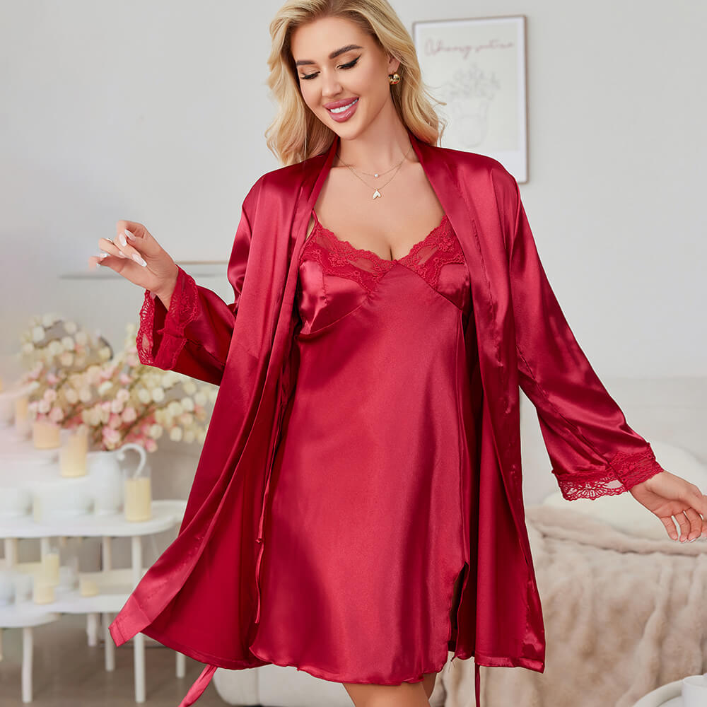 Lace Cami Sleep Dress & Ruffle Robe Set