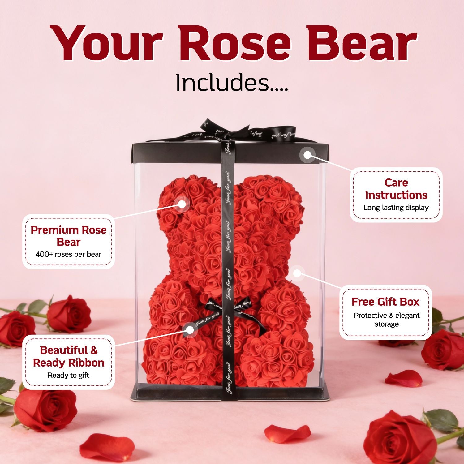 Ruby Red Rose Bear Large 40cm