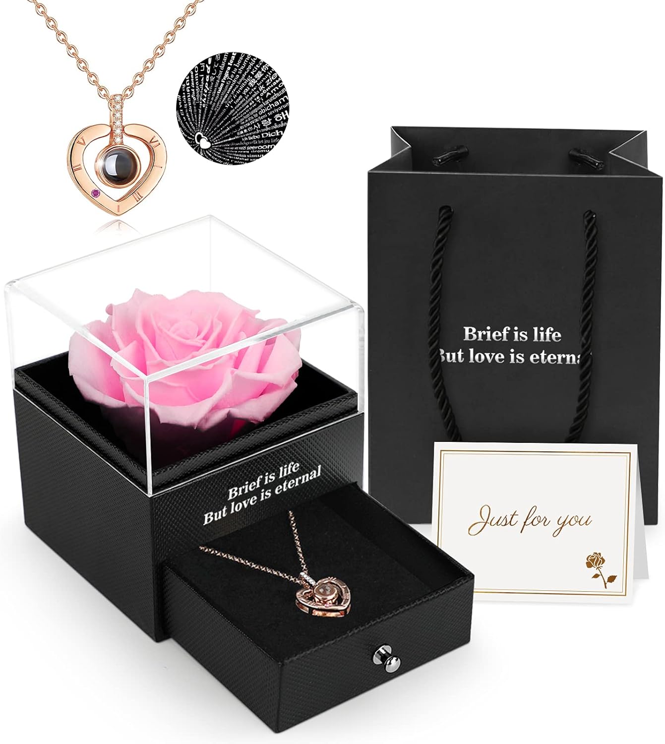 Preserved Real Rose & Cute Necklace - Eternal Rose Box