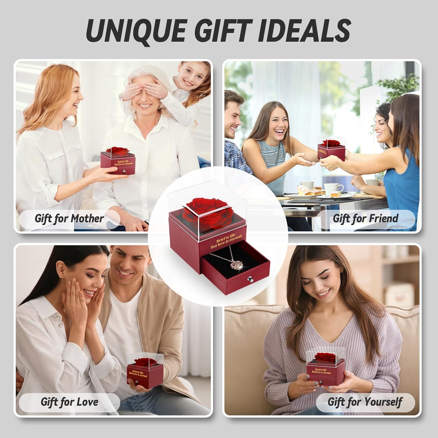 Preserved Real Rose & Cute Necklace - Eternal Rose Box