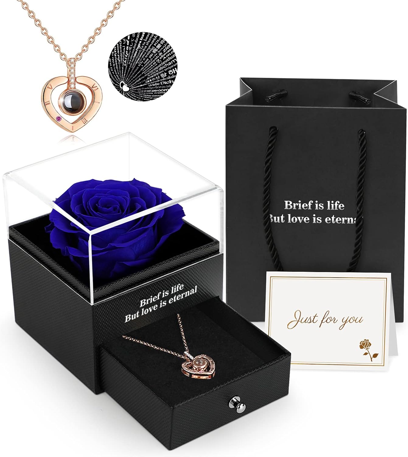 Preserved Real Rose & Cute Necklace - Eternal Rose Box
