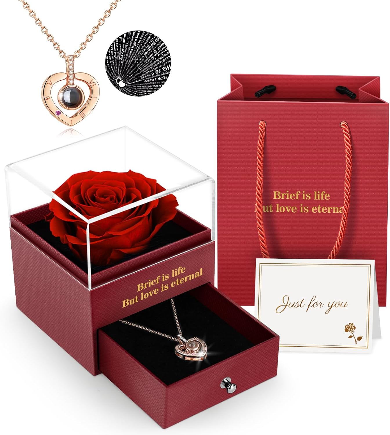Preserved Real Rose & Cute Necklace - Eternal Rose Box