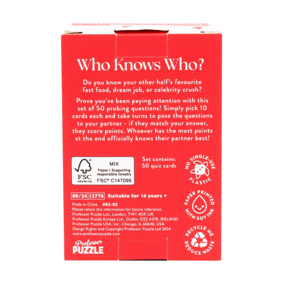 Professor Puzzle Who Knows Who Valentines Quiz Game