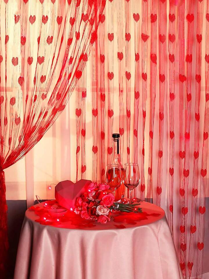Red Heart Lace Curtain - Valentine’s Day Wedding Decoration