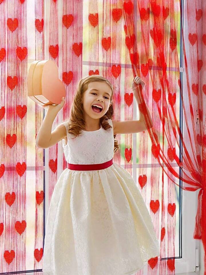 Red Heart Lace Curtain - Valentine’s Day Wedding Decoration