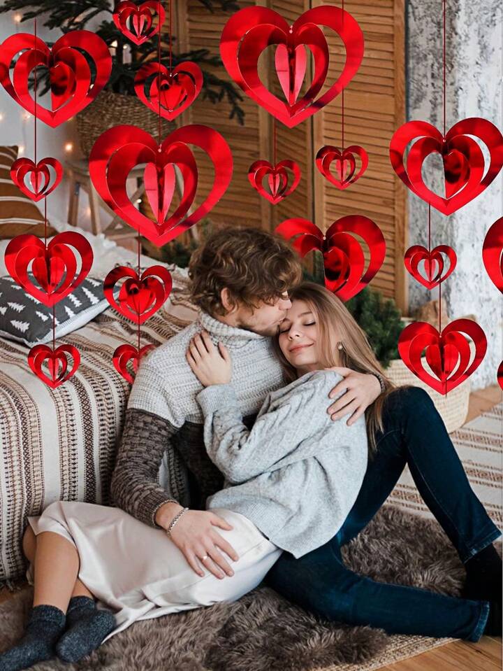 6pcs 3D Heart Decor with 4.5m Garland - Valentine’s Background Decor