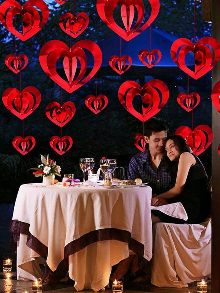 6pcs 3D Heart Decor with 4.5m Garland - Valentine’s Background Decor