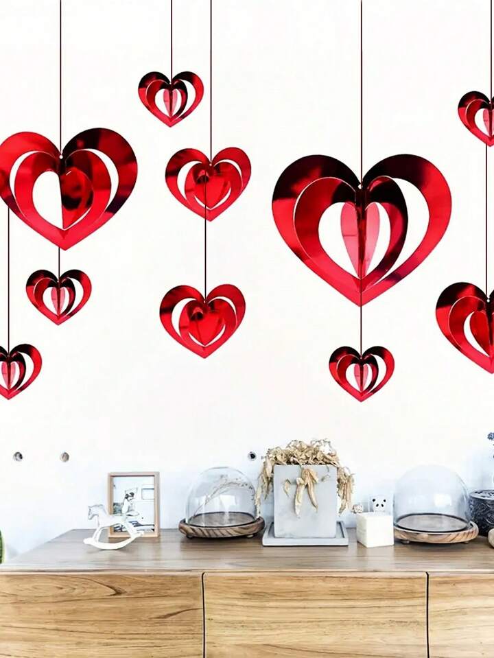 6pcs 3D Heart Decor with 4.5m Garland - Valentine’s Background Decor