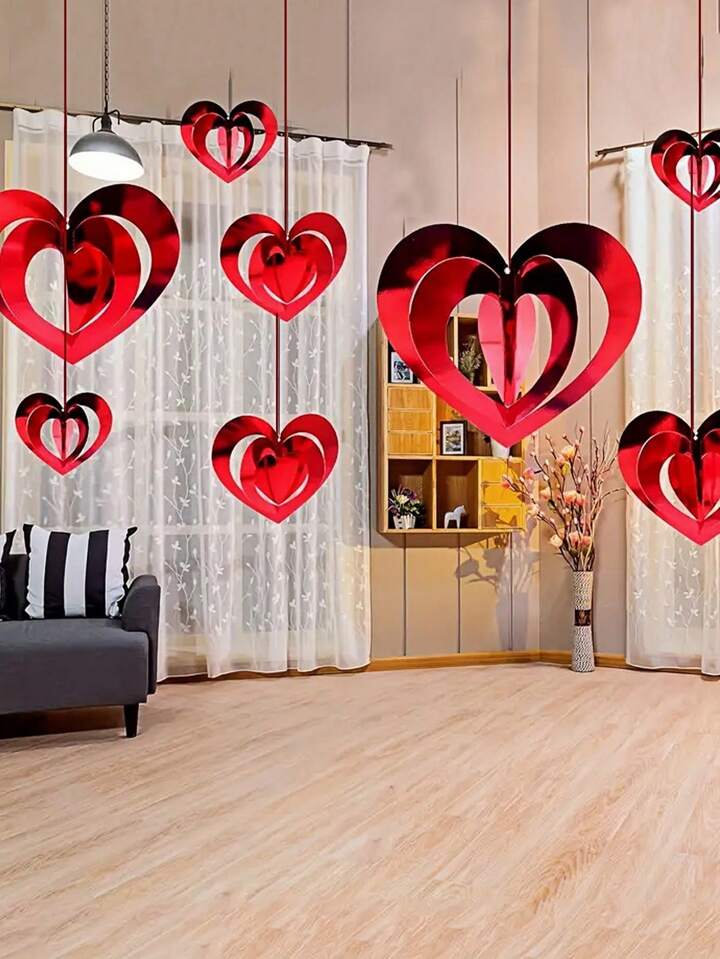 6pcs 3D Heart Decor with 4.5m Garland - Valentine’s Background Decor
