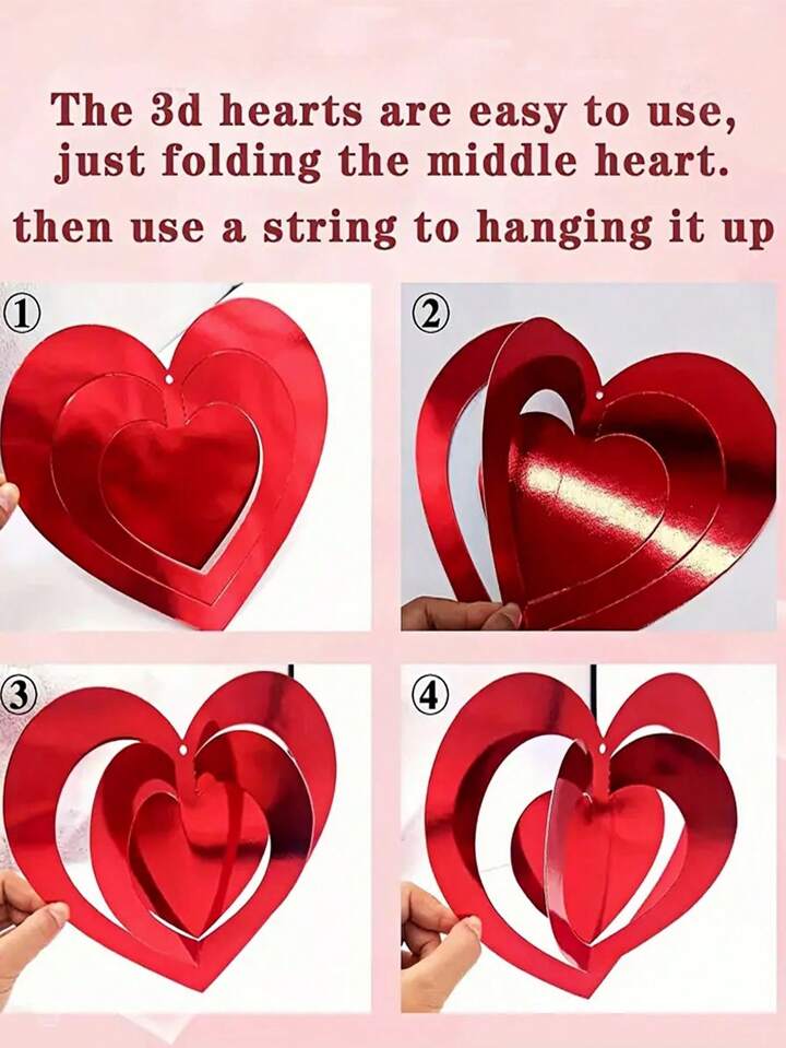 6pcs 3D Heart Decor with 4.5m Garland - Valentine’s Background Decor