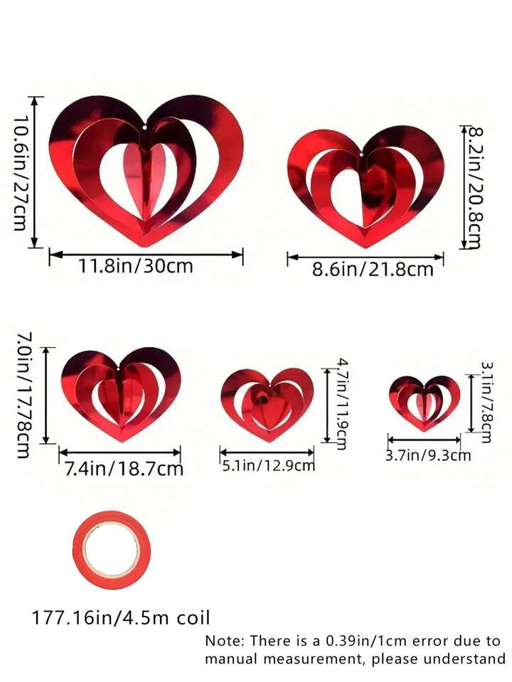 6pcs 3D Heart Decor with 4.5m Garland - Valentine’s Background Decor