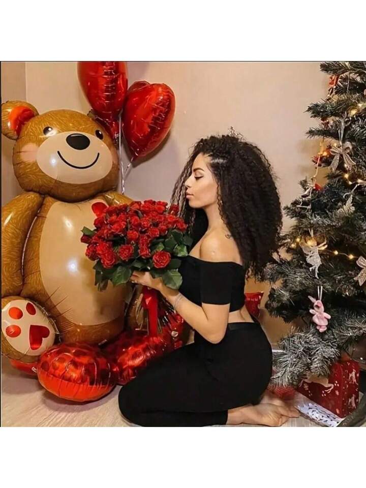 Cartoon Heart Hugging Bear Foil Balloon