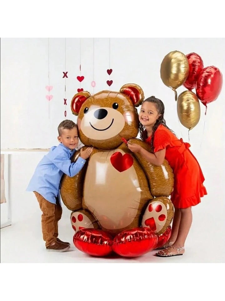 Cartoon Heart Hugging Bear Foil Balloon