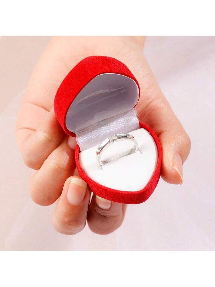Elegant Red Heart-Shaped Ring Box
