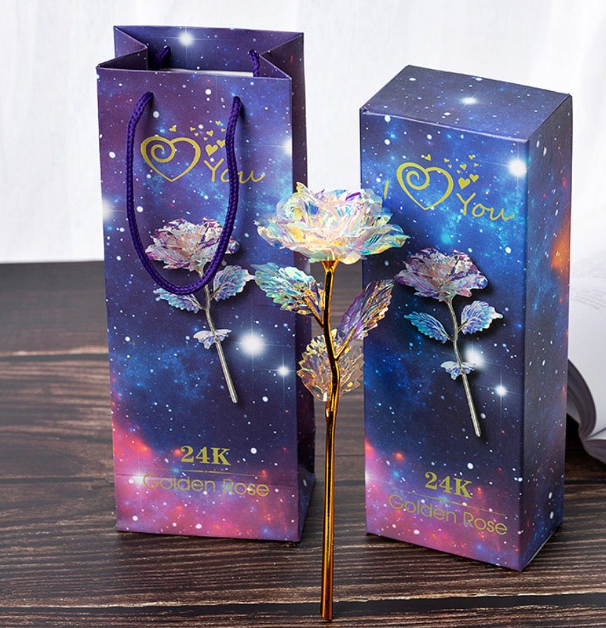 24K Galaxy Rose With Gift Box & Bag