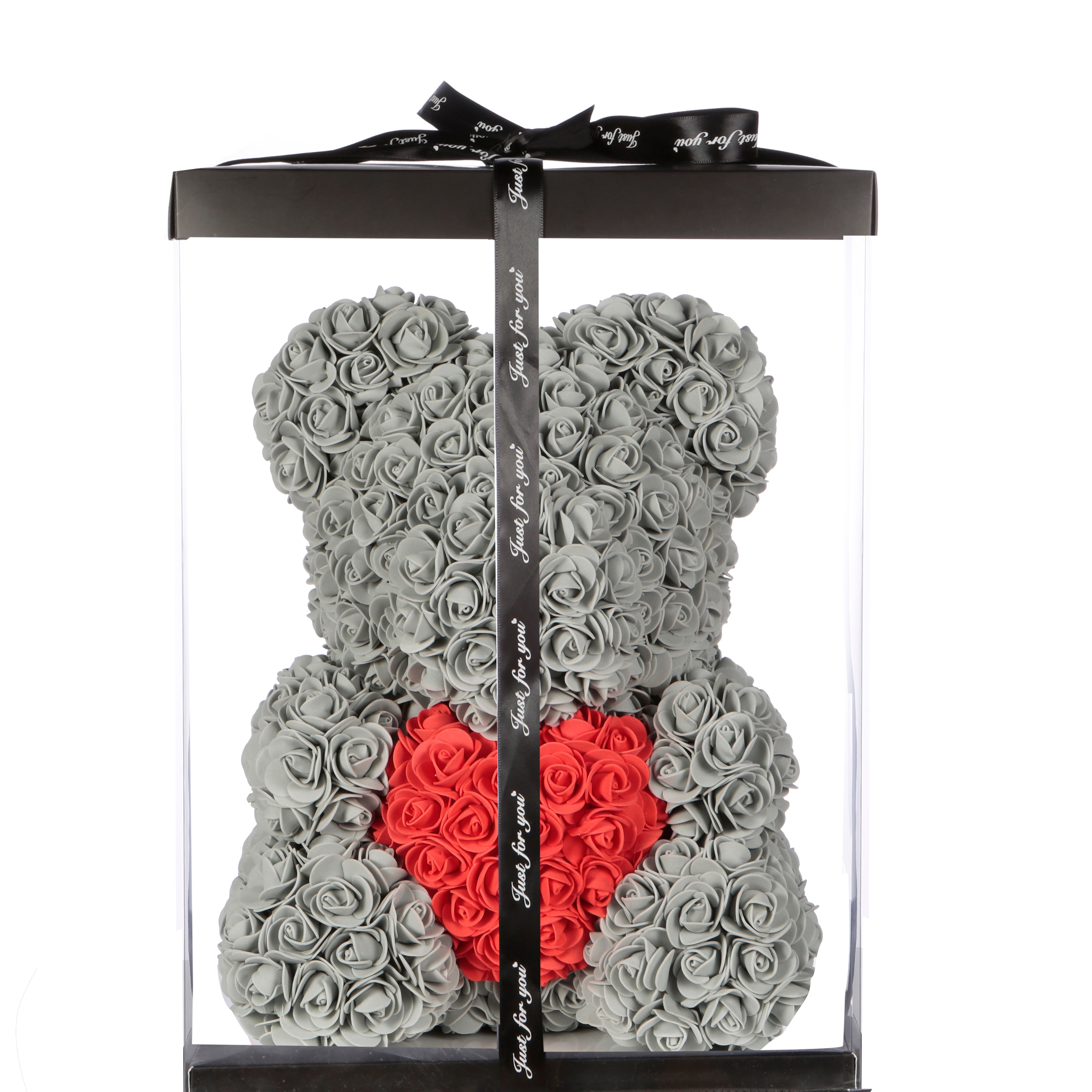 Grey Rose Bear With Red Heart 40cm