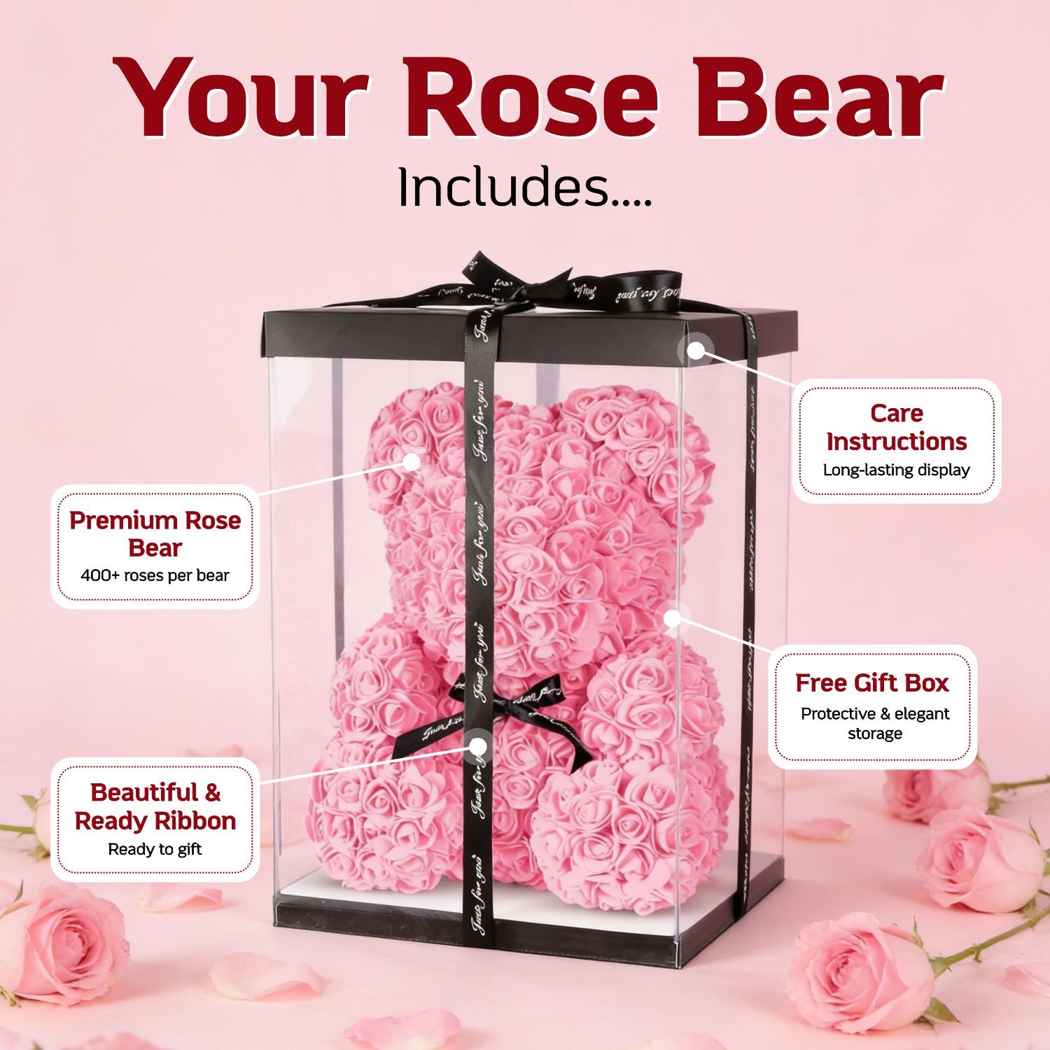 Pretty Pink Rose Bear Large 40cm