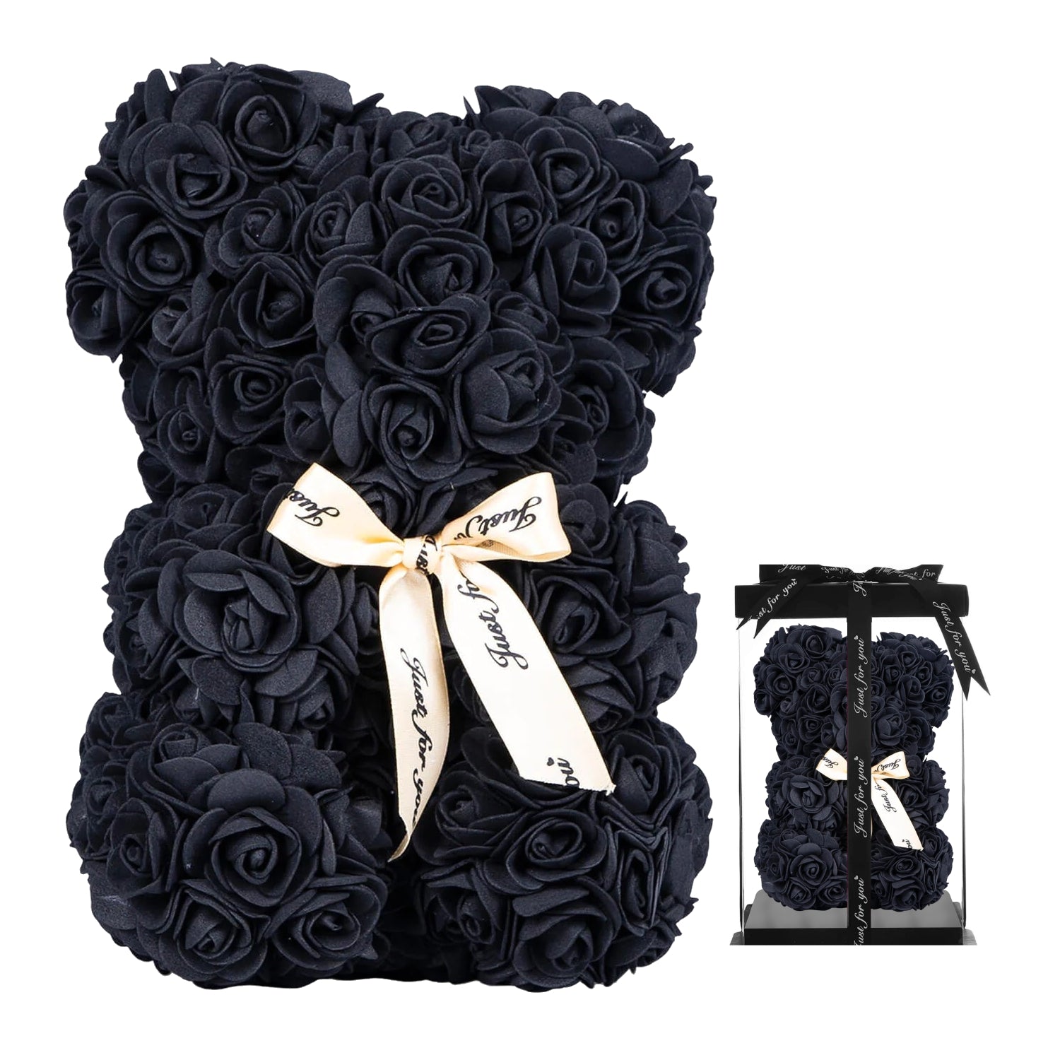 Onyx Black Rose Bear Small 25cm