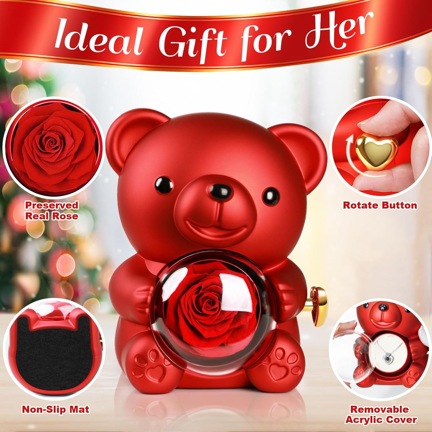 Eternal Rose Teddy Bear & Necklace