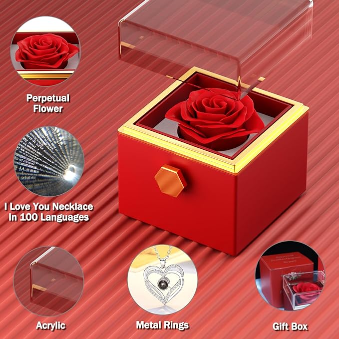 Preserved Real Rose & Cute Necklace - Eternal Rose Box