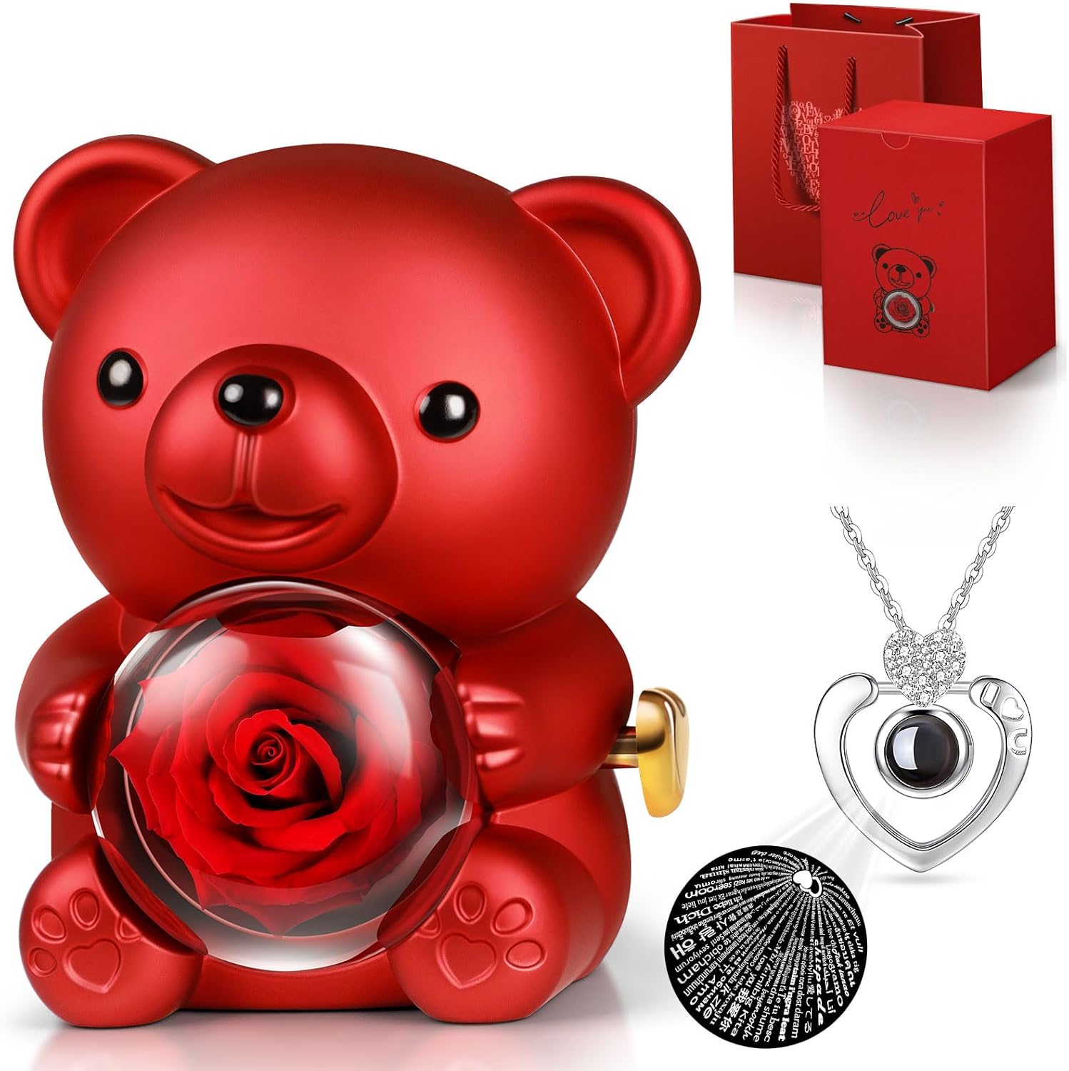 Eternal Rose Teddy Bear & Necklace