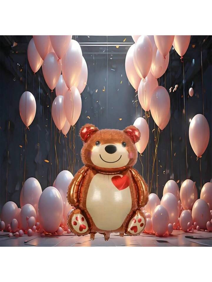 Cartoon Heart Hugging Bear Foil Balloon