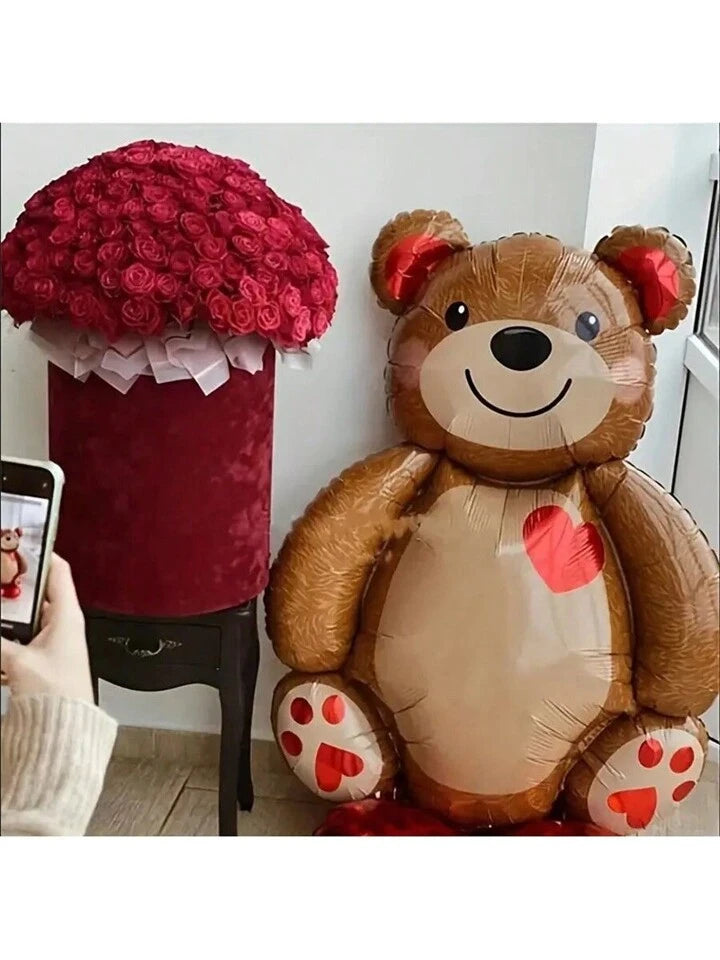 Cartoon Heart Hugging Bear Foil Balloon