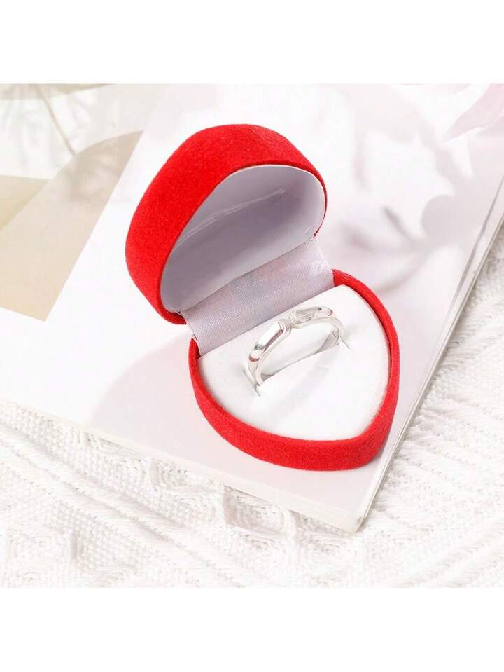 Elegant Red Heart-Shaped Ring Box
